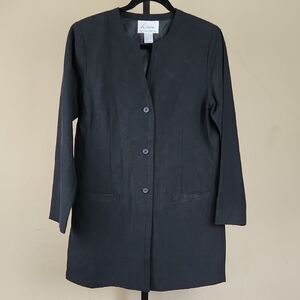 Linea Linen And Silk Small Oversized Long Blazer Black